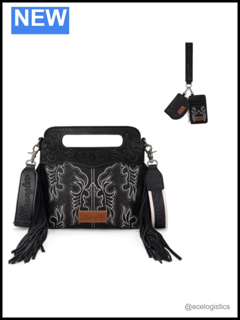 Montana West Embroidered Boot Scroll Wristlet Dual Pouch Purse